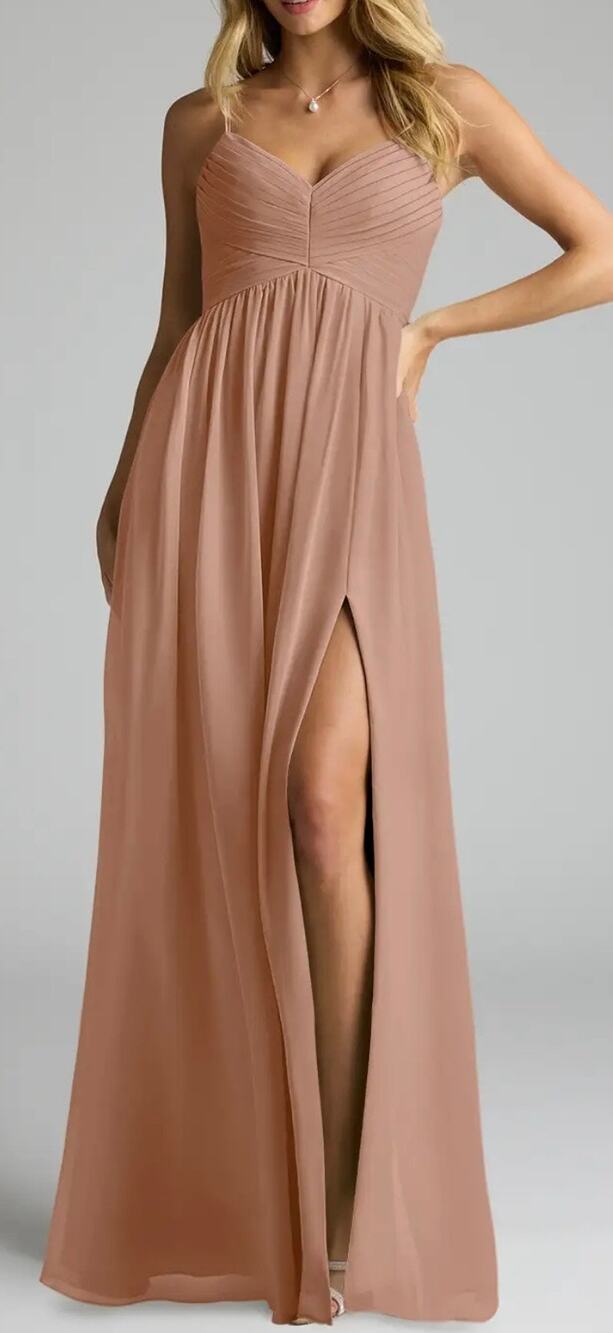 Azazie Alia New Women's Champagne Chiffon Pleated Bridesmaid Dress Size A4